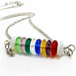 Rainbow Beach Glass Bar Necklace-colored Beach..