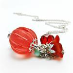 Red Lucite Pendant Necklace W/ Amazonite- Red..