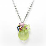 Green Lucite Pendant W/ Flower- Green Necklace-..