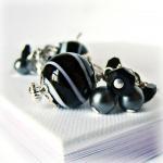 Black And White Hand Blown Glass Earrings W/ Onyx-..