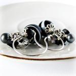 Black And White Hand Blown Glass Earrings W/ Onyx-..