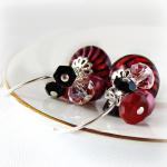 Red And Black Stripe Blown Glass Earrings W/ Red..