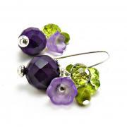Sugalite and Czech Glass Earrings on Sterling- Purple Earrings- Purple Jewelry-green Earrings-Green Jewelry-Flower Earrings-Flower Jewelry- Floral - Summer Earrings- Summer Jewelry