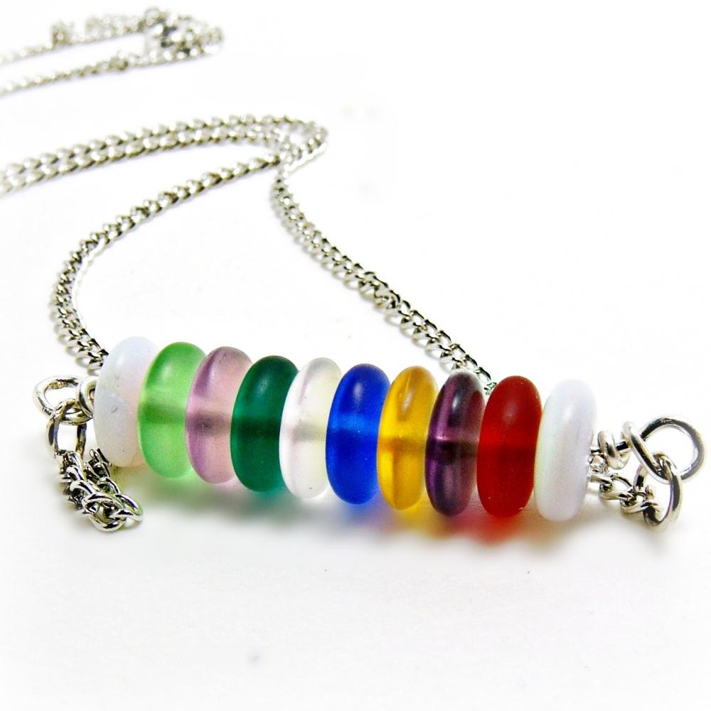 Rainbow Beach Glass Bar Necklace-colored Beach Glass Bar Pendant Necklace - Beachglass Jewelry- Colored Jewelry- Rainbow Jewelry- Glass